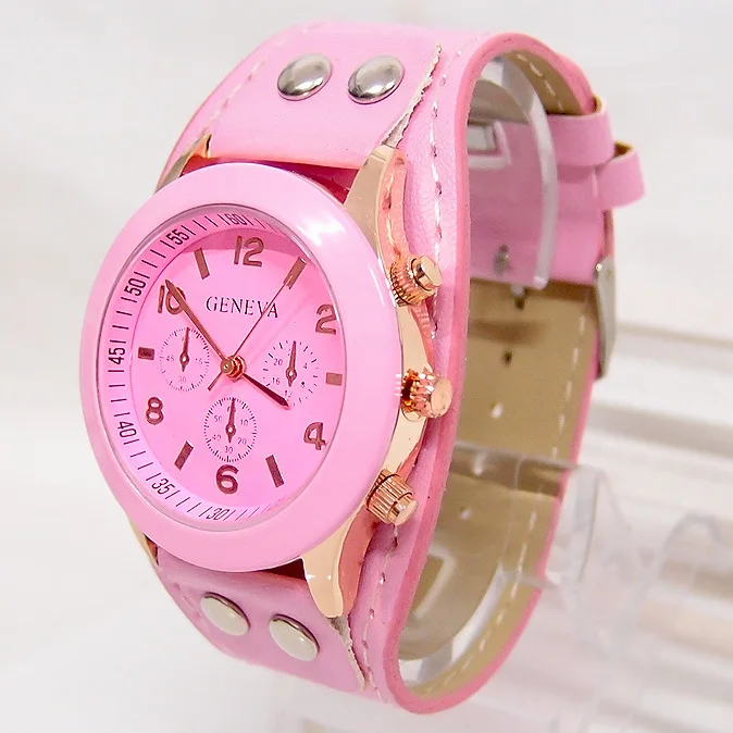 

High quality Geneva casual leather watch women ladies fashion dress quartz Wristwatch female watch go041
