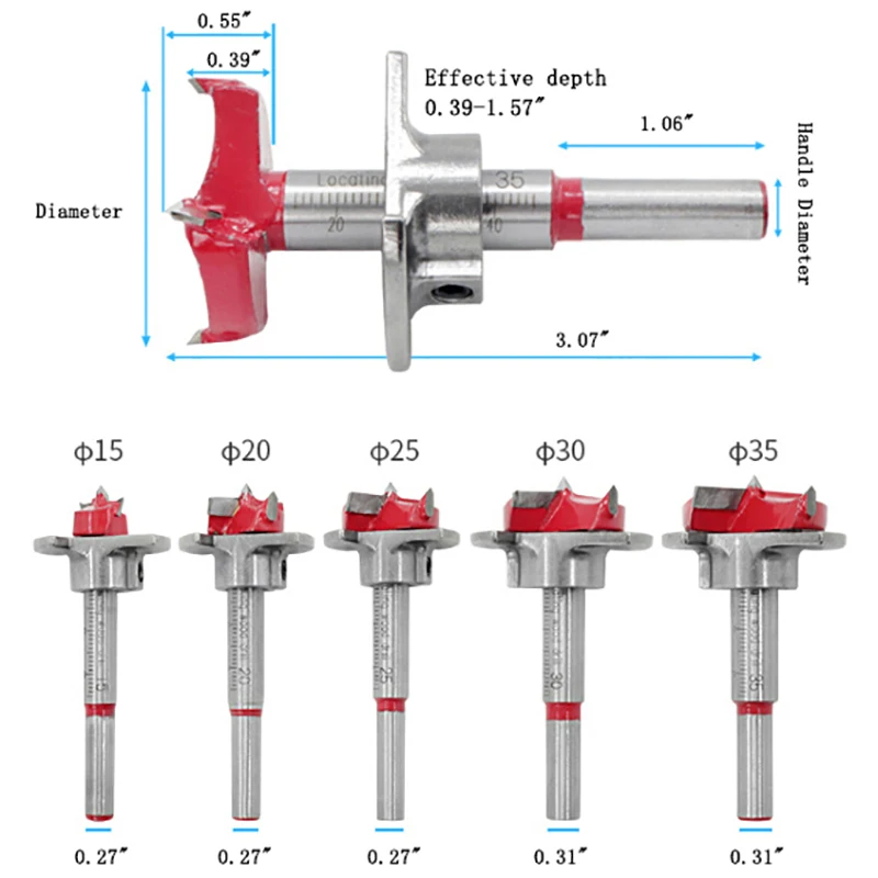 

15-35MM 5pcs Locating drill 2pcs Hex wrench Woodworking Hole opener Saw Woodwork Core Milling Cutter Hinge Hand Tools