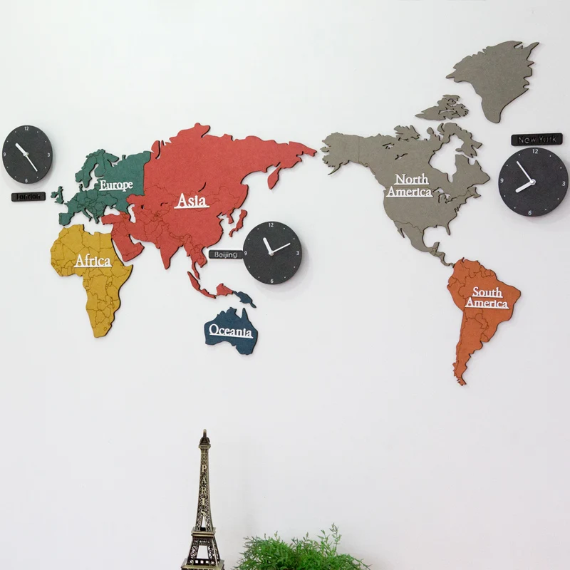 Карта мира цветные настенные часы для дома школы конференц-зала наклейки