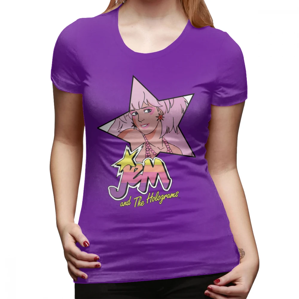 Футболка с изображением клубники Jem And The Holograms Star Kawaii футболка Мода 100 хлопчатобумажная женская футболка белые женские футболка - Цвет: Фиолетовый