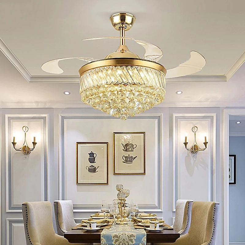 Light luxury crystal invisible fan light living room simple restaurant ceiling | Освещение