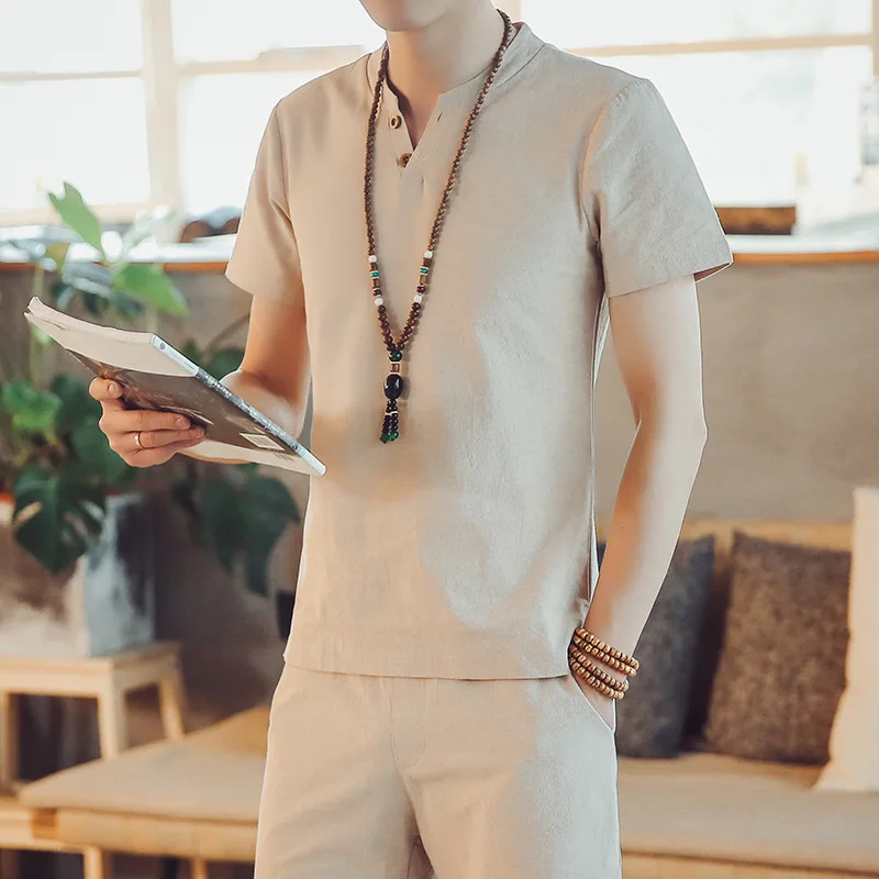 

Men's Chinese style shirt chemise Summer Cool Thin Breathable linen Cotton Shirt Short Sleeve Tops shirt camisas Dropshipping