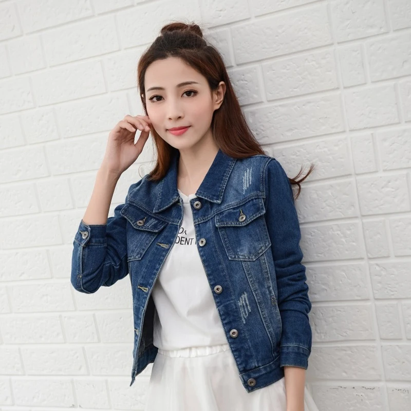 Женская джинсовая куртка облегающая винтажная короткая с длинным рукавом