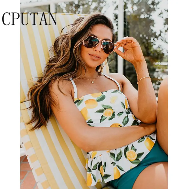 2019 High Waist Bikini Swimwear Women Plus Size Swimsuit Push Up Bathing Suit Print Tankini Ruffle Swim maillot de bain femme XL | Спорт и