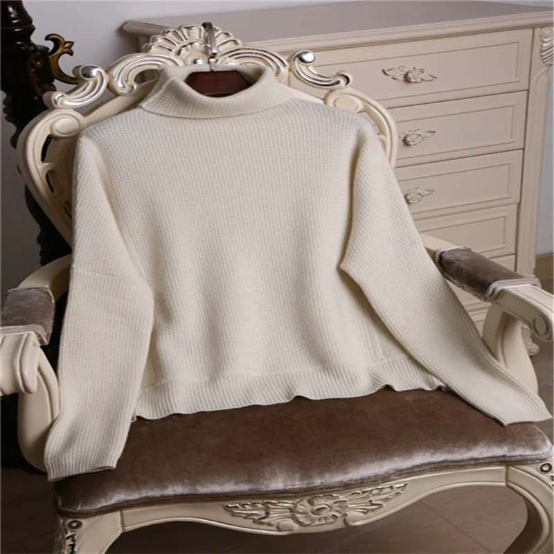 201 new cashmere sweater female high collar Korean version of lazy loose pullover solid color large size bottoming shirt | Женская