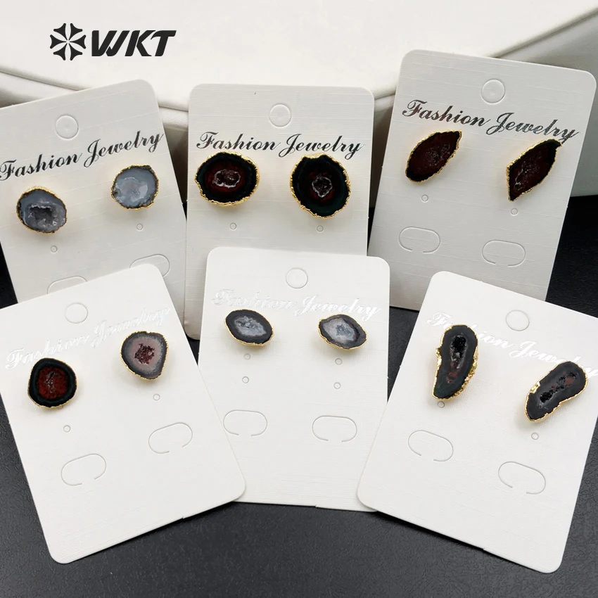 Оптовая продажа уникальные серьги из жеодового камня на заказ 5 шт./лот золотого