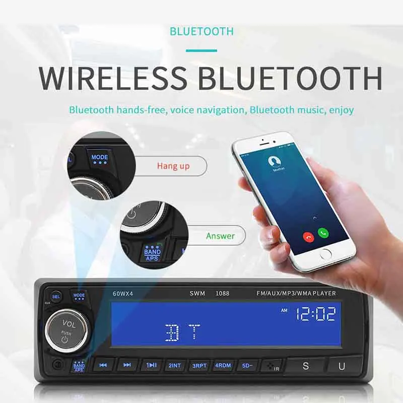Большой ЖК экран 60 Вт * 4 магнитола с Bluetooth стерео аудио MP3 радио плеер AUX IN SD DC 12 В USB