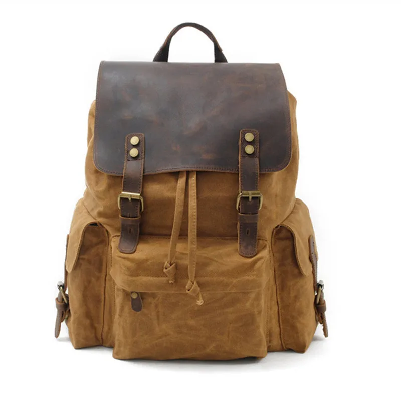 

Dropship Top Luxury Canvas Leather Unisex Backpacks Large Capacity Waterproof Vintage Daypacks Retro School Bag Teenager Mochia