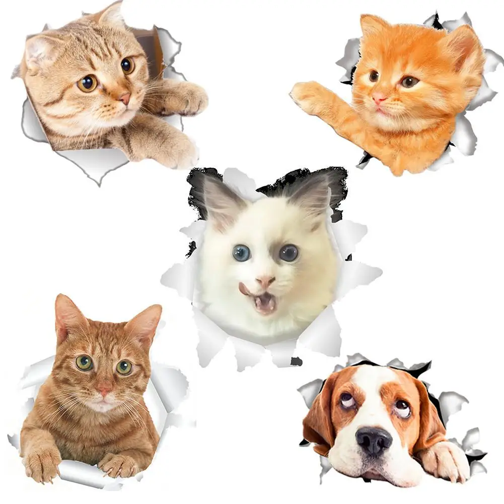 3D Cat & Dog отверстие просмотра яркие стены Туалет Стикеры разбили переключатель