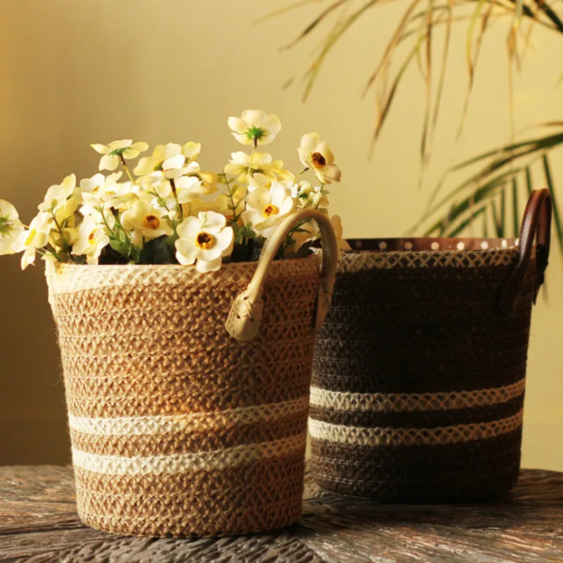 

Plan Flower Wicker Woven Basket with Handles Pot Maquillage Pinceaux cestas de mimbre decorativas Bread Basket Plante