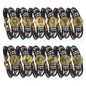 Подарок на день рождения панк Знаки зодиака Овен браслет Лев созвездия браслеты мужские Дева с подвеской со знаком Рыб женский дропшиппинг