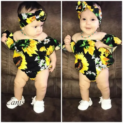 PUDCOCO/Летняя Одежда для новорожденных боди с подсолнухом маленьких девочек