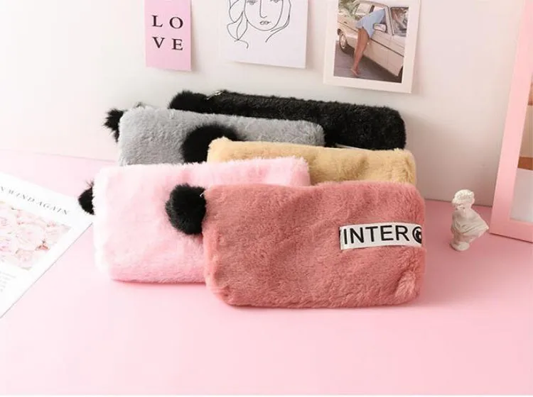 Милый яркий плюшевый большой чехол-Карандаш для девочек Kawaii Pencil Box
