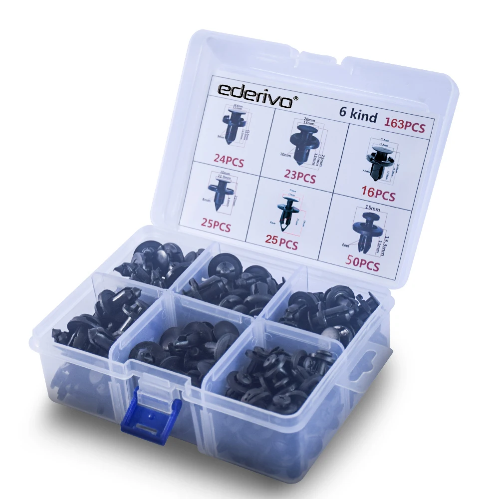 Ederivo 6Kinds 163PCS Universal Mixed Plastic Boxed Car Rivet Screw Fastener Auto Bumper Fender Retainer Clips For All Cars | Автомобили и