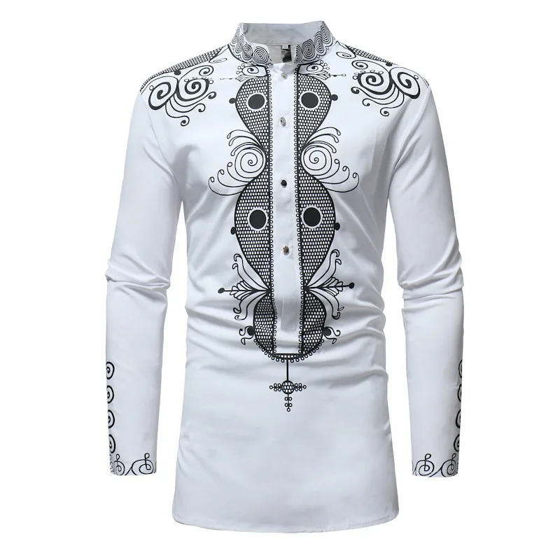 Рубашка Dashiki мужская с воротником стойкой модная дизайнерская сорочка в