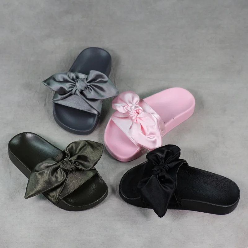 Ботинки для мамы и дочки шелковые шлепанцы с бантом|girls beach slippers|girl indoor shoekids girl