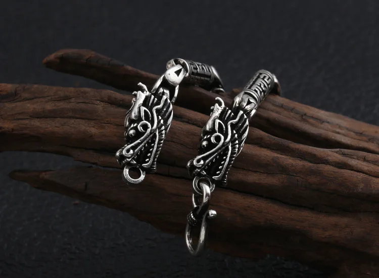 100% 925 Siilver дракон браслет Винтаж Стерлинговое Tiibetan шесть слов человек хороший