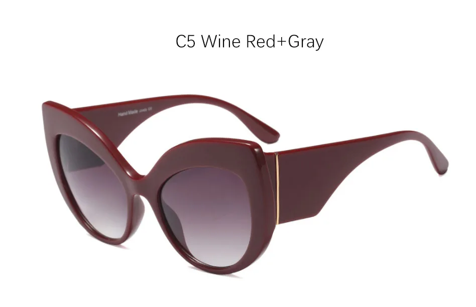 C5 Wine red Grya Новинка, женские солнцезащитные очки "кошачий глаз", большие оттенки, для женщин, модная большая оправа, Бабочка, oculos feminino, солнечные очки для фестиваля - Цвет линз: C5 Wine red Grya