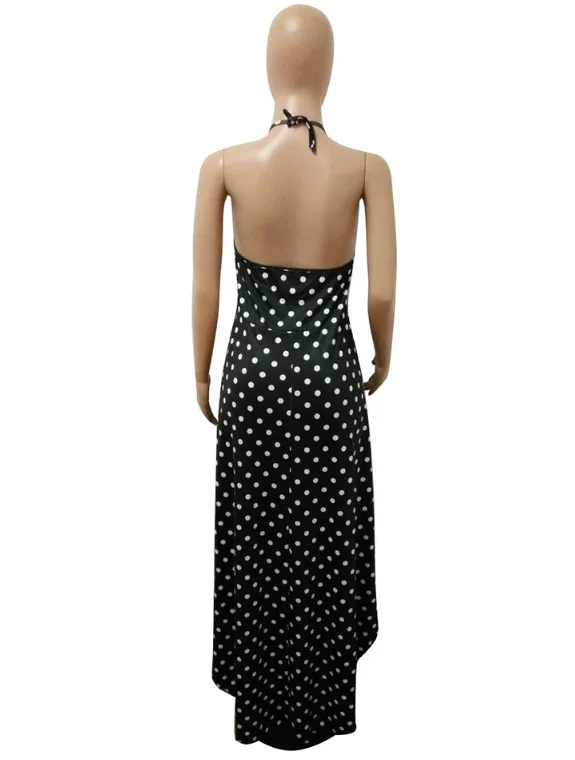 Nightclub dress H9395 with digital print white dots and black background Fashion ladies women party fancy | Женская одежда