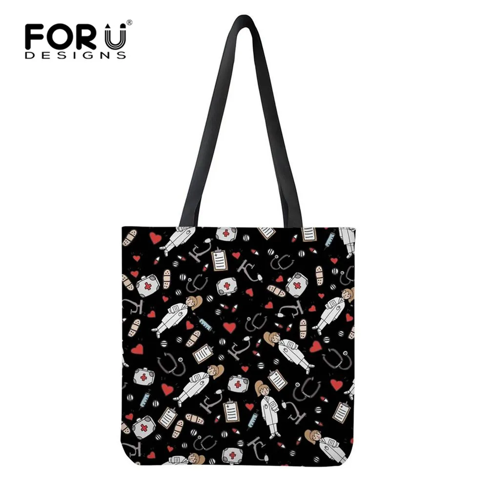 FORUDESIGNS/Новая модная женская Экологичная сумка-шоппер Льняная сумка с рисунком медсестры Холщовая Сумка подростковая книга для девочек Сумка bolsa tela - Цвет: HXA225Z22