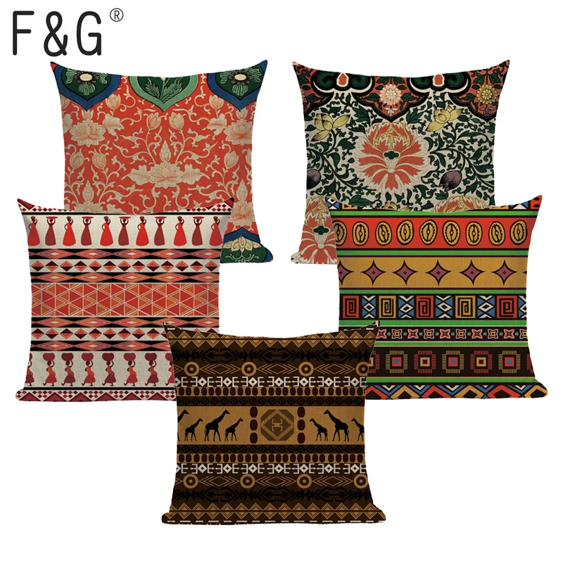 

Top Quality Village Floral Woven Stripe Geometry ethnic cushions Cojines 45Cmx45Cm Square Sofa Bed Printed Pillow Case Cover