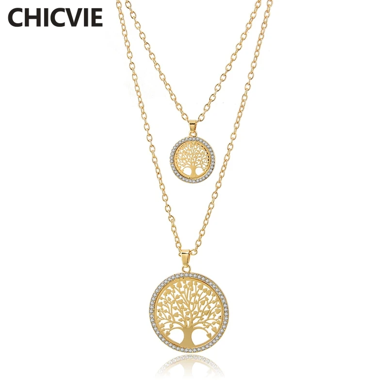 CHICVIE новое многослойное ожерелье с деревом жизни круглой формы подвески золотые