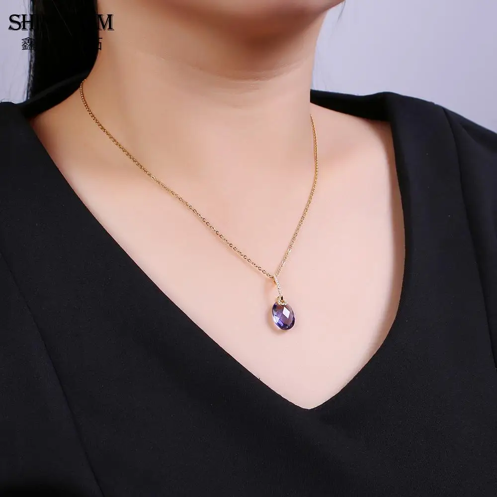 ShinyGem модное синее ожерелье с фиолетовыми стразами овальные граненные