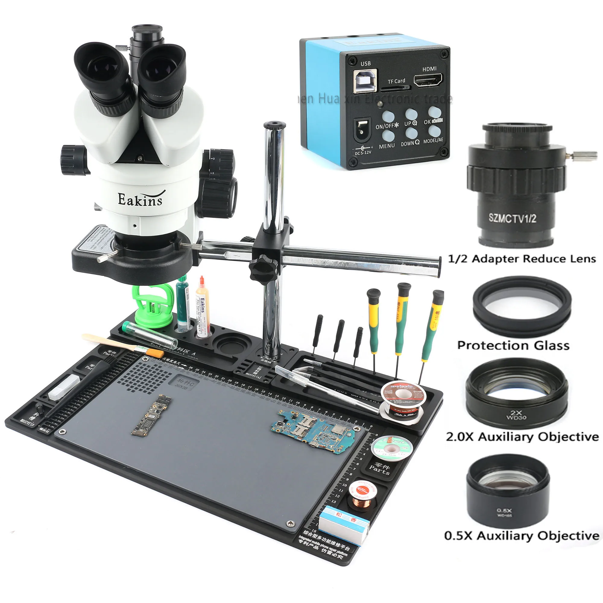 

Aluminum Workbench Stand 20MP Video Microscopio Camera HDMI USB 3.5X-90X Simul Focal Trinocular Stereo Microscope