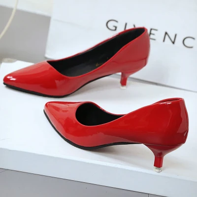 red 4cm Новинка; сезон весна-осень; женские тонкие туфли в Корейском стиле; модные женские туфли на высоком каблуке с острым носком и бантом - Цвет: red 4cm