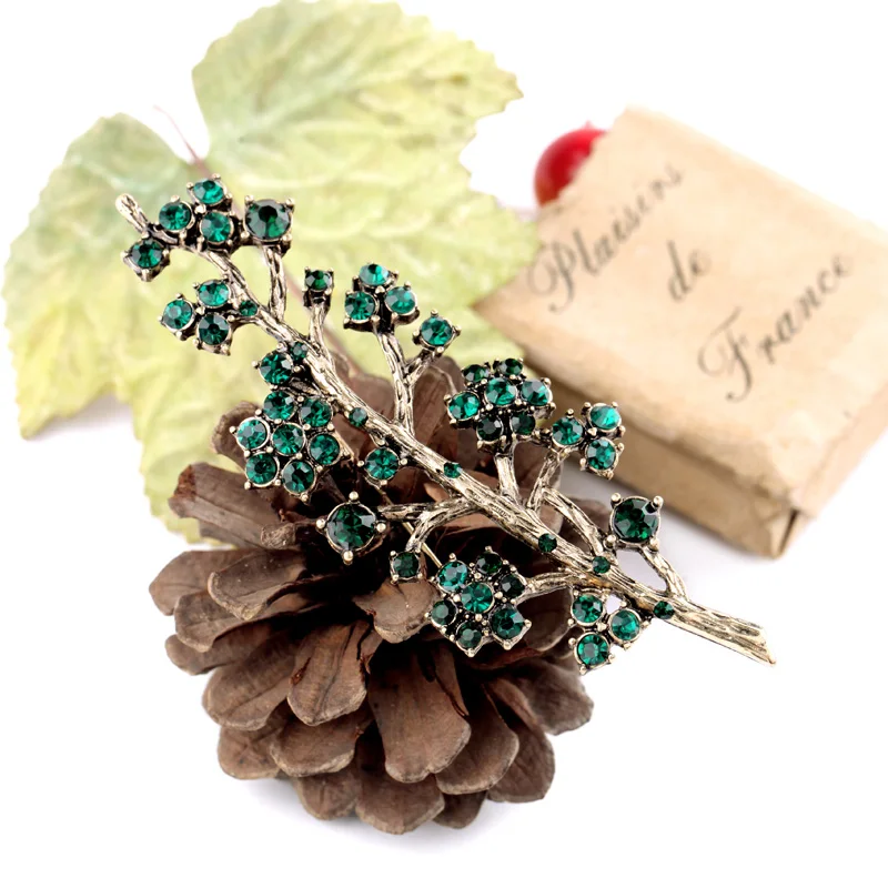 Женские Броши с зелеными кристаллами в стиле ретро из сплава | Украшения и