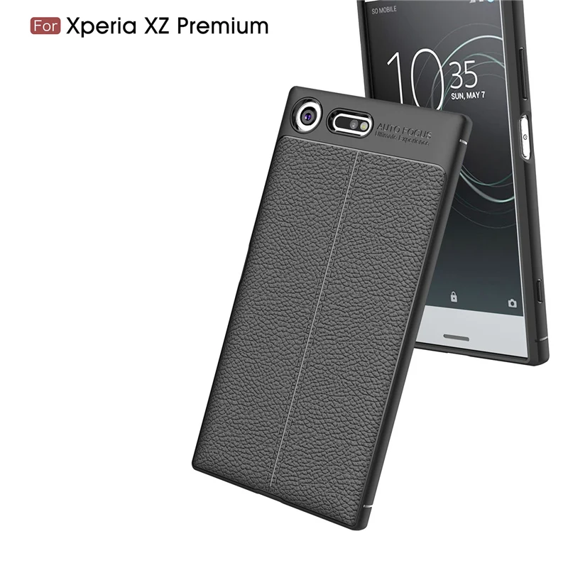 Мягкий силиконовый ударопрочный чехол для Sony Xperia XZ Premium Litchi кожаный задняя крышка