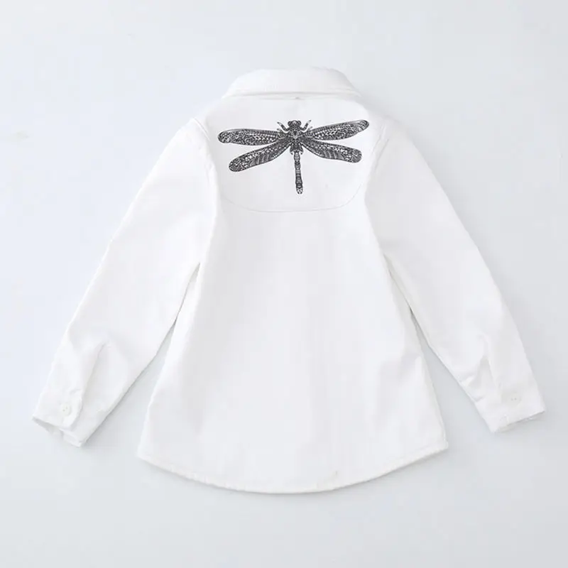 2019 Children Fashion Shirt Kids Clothes Spring Autumn Boys Cotton White Blouses Long Sleeve Dragonfly Turn-down Collar |