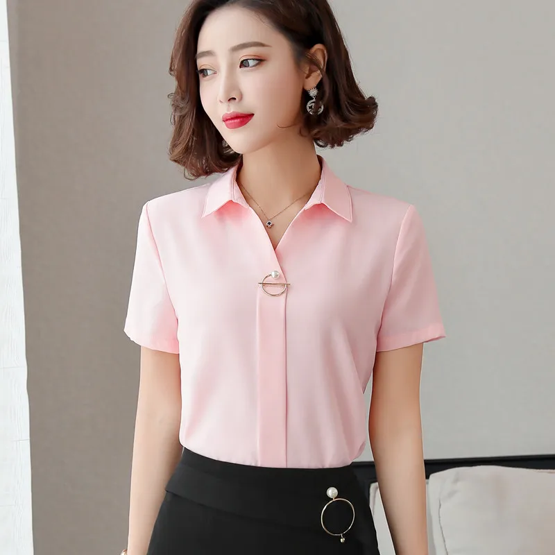 Pink Naviu Новое поступление высокое качество blusas mujer de moda Женские топы и блузки размера плюс рубашка с коротким рукавом - Цвет: Pink