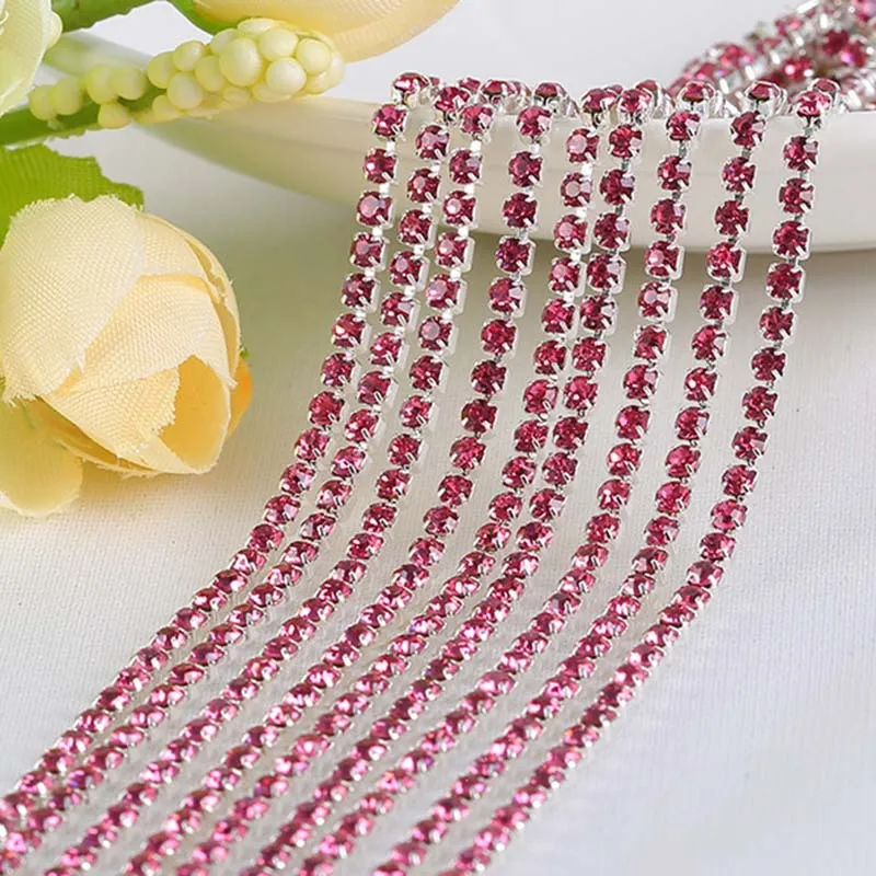 All Size Rose rhinestone cupchain silver setting SS6 8 10 12 10m sew on garment diy bridal dress belt banding rhinestones Chain | Дом и сад