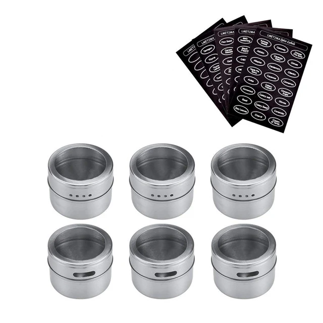 6 pcs LMETJMA баночка для специй на магните набор с наклейками нержавеющая сталь банки для специй контейнер для хранения специй перец приправа спреи инструменты - Цвет: 6 pcs