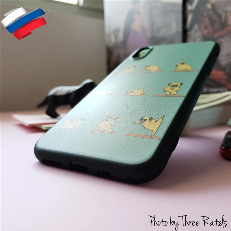 Yoga Мопс Щенок Милый собачка Узорчатое матовый чехол для телефона назад iPhone 7 8 6 6s