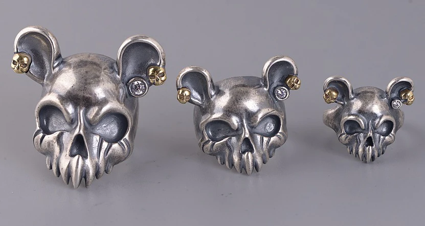 925 пробы Серебряный мышь мыши череп влюбленных Кольцо кольца jewelry для женщин мужчин модные украшения A3009