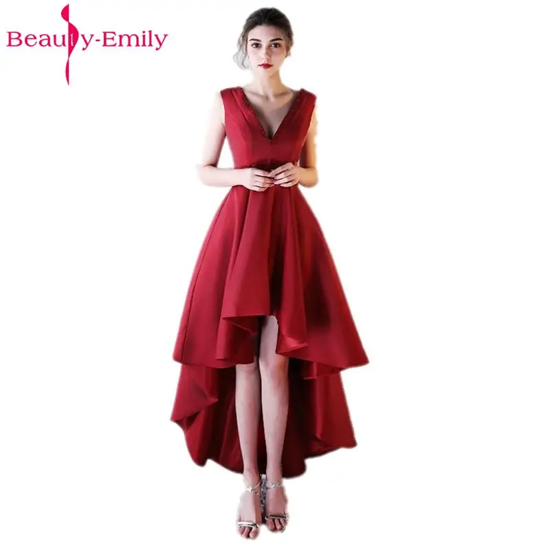 Beauty Emily Бургундия Плюс размер Выпускные платья 2017 сексуальные v образным вырезом