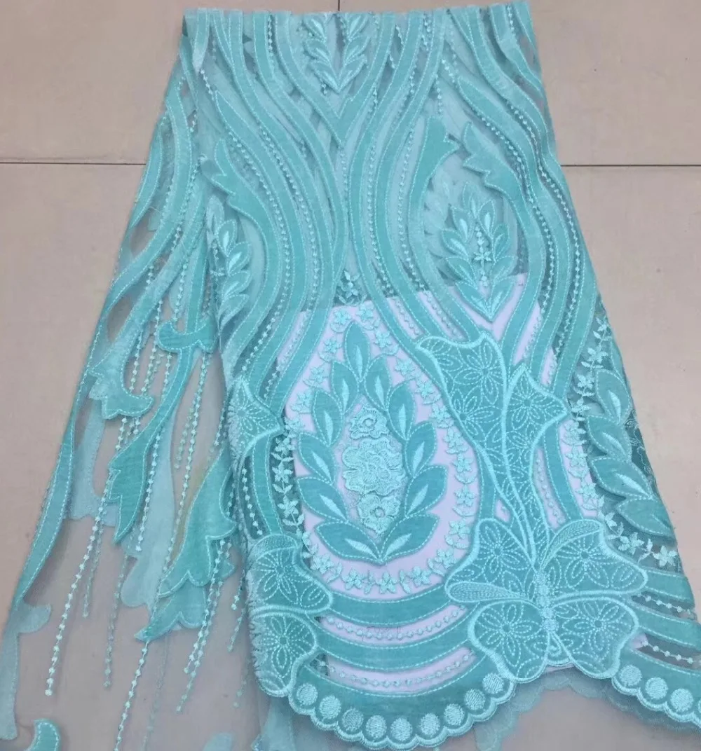 

Latest African Lace Fabric 2018 High Quality Royal Blue Velvet Lace Cotton Dresses For Evening Dresses ML6823