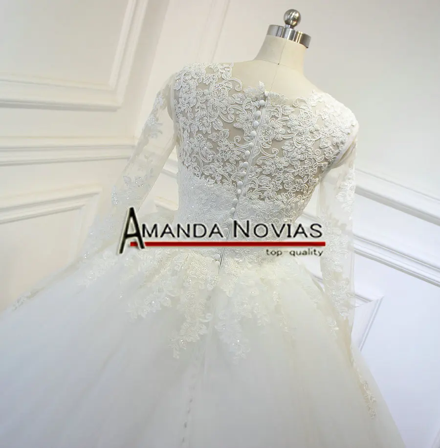 Свадебное платье с длинным рукавом Amanda Novias кружевное бальное длинными рукавами