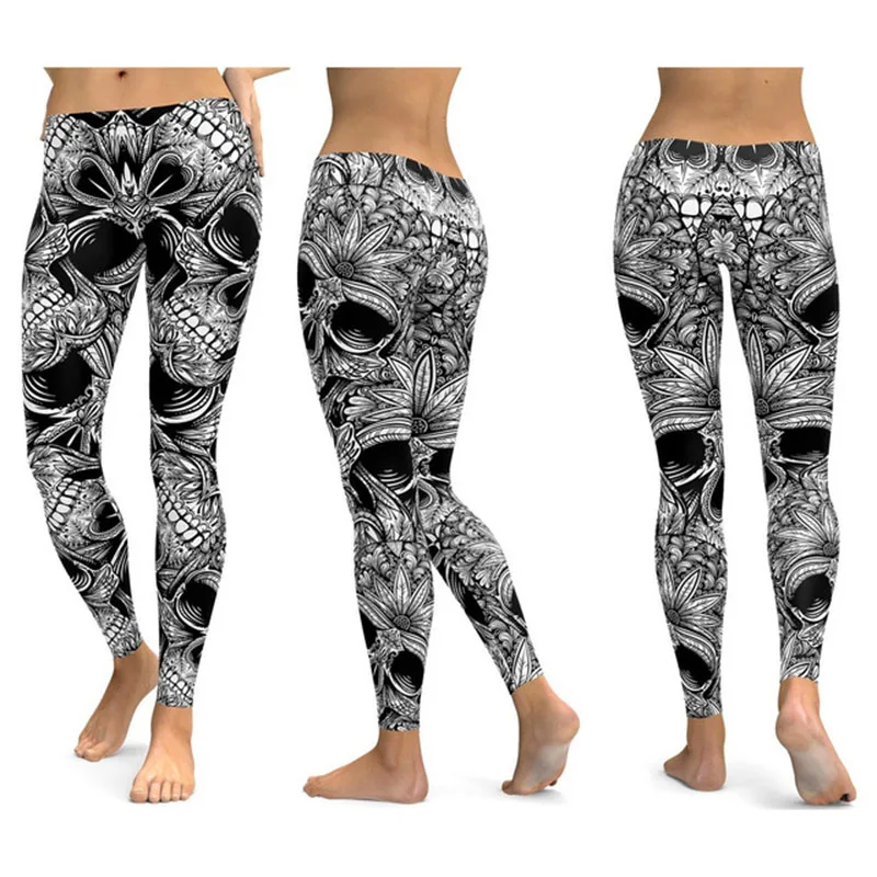 TQSKK Yoga Pants Women Sports Fitness Running Skull Leggings Sexy New Arrival Gym Wear Elastic Slim Workout | Спорт и развлечения