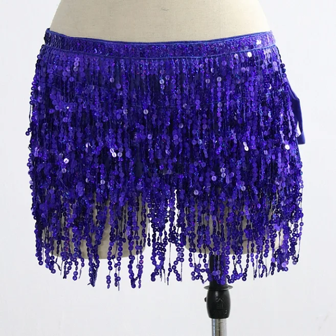 royal blue Сексуальная Женская юбка для танца живота, расшитая блестками, с бахромой, на бедрах, с поясом, Boho, Мини юбка на талии, Bamba Ibiza, праздничная шифоновая юбка с запахом - Цвет: royal blue