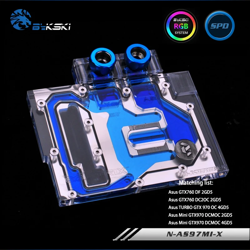 BYKSKI полный Чехол GPU водный блок для ASUS MiniGTX970 DCMOC/Turbo 970/GTX760 DC2OC/GTX760 DF. П/П: N AS97MI