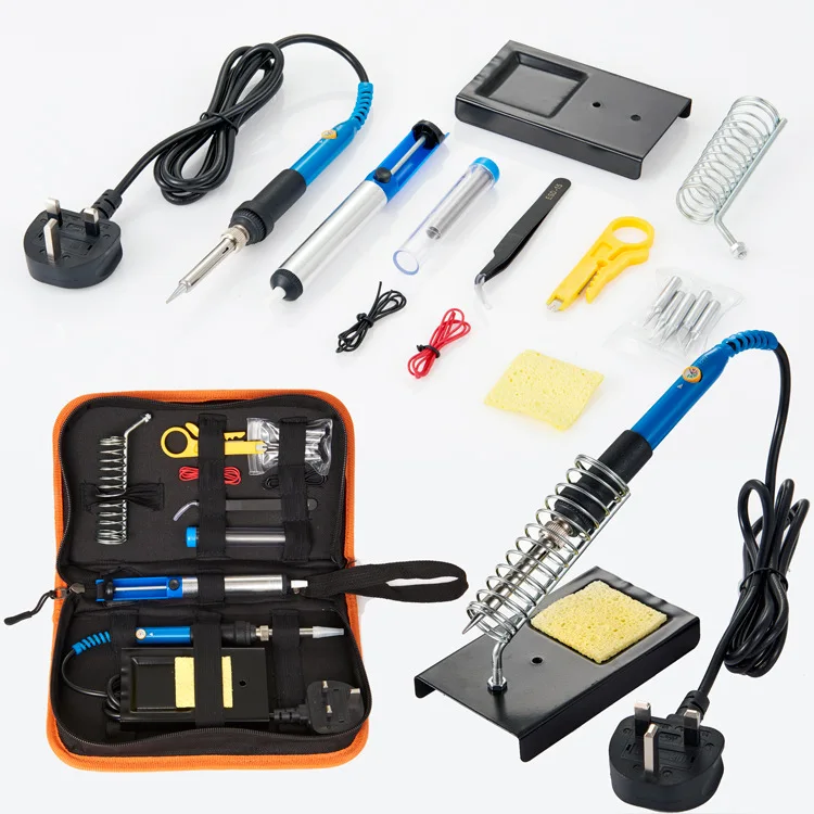 

60W Adjustable Temperature Soldering Iron Kit with 5PCS Tips Desoldering Pump Soldering Iron Stand Tweezer