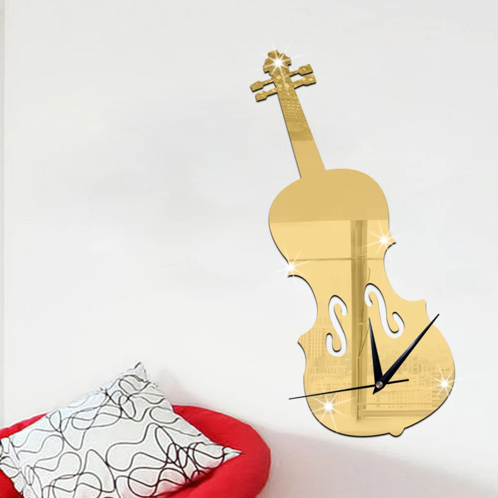 Цифровые настенные 3d часы сделай сам в виде скрипки зеркальные современном