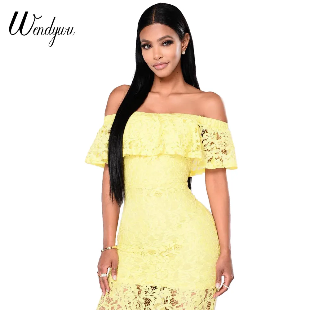 Wendywu Новое модное Однотонное голубое кружевное летнее ТРАПЕЦИЕВИДНОЕ длинное