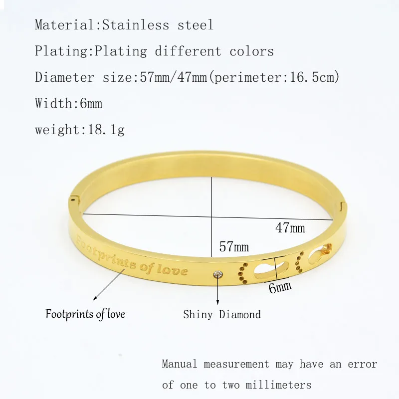 Charm Stainless Steel rose Gold Parent-child bracelet Hollow footprints of love crystal cute baby bangle jewelry gift | Украшения и