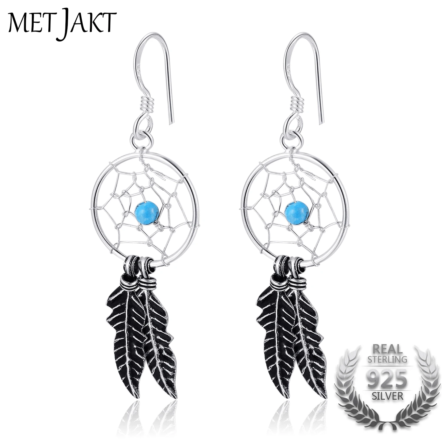 Серьги MetJakt из стерлингового серебра 925 пробы Винтажные серьги с подвеской Бирюзы