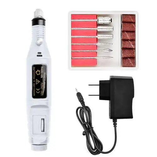 White color US plug 1 набор мощности для профессионального аппаратного маникюра ручка педикюрная пилка маникюрная пилка инструменты 6 бит сверлильный станок для ногтей - Color: White color US plug