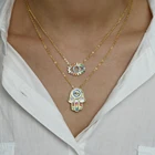 Женское многослойное ожерелье с подвеской Рука Хамса, с кисточкой сглаза, с радужным фианитом